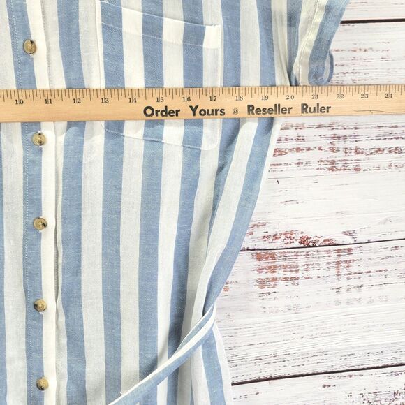 Marine Layer Womens S Linen Cabana Stripe Simone Button Front Dress Blue/White - Picture 4 of 9
